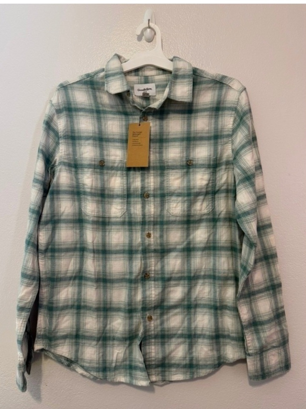 Goodfellow & Co Green and White Plaid Button-Down Shirt